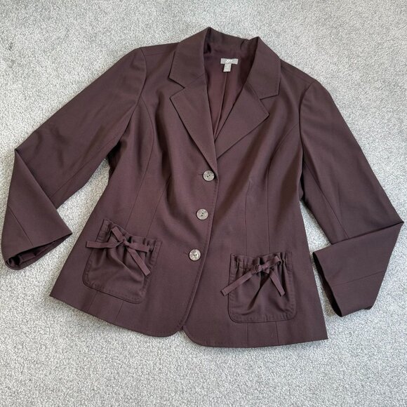 - J. Jill Brown Peplum Back Soft Fabric Blazer Jacket Spring Summer Office 12P - Picture 1 of 6